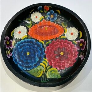 Mexican folk art TRAY/BOWL "Batea," hand-carved hand-painted wooden Multicolor